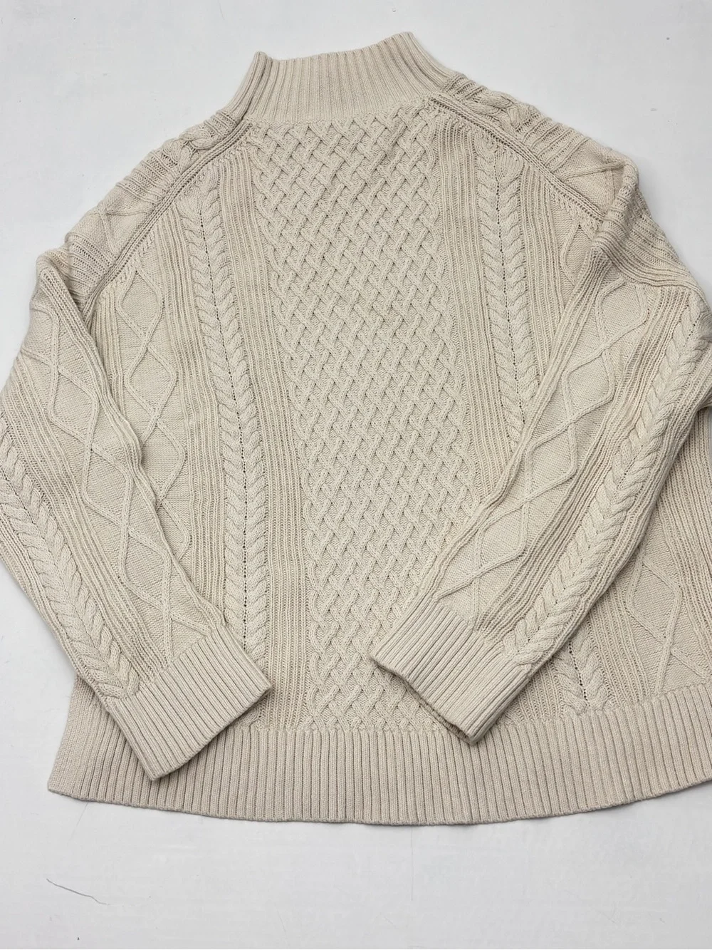 J. Crew Cable Knit Sweater Fisherman Mock Neck Cream Women XL